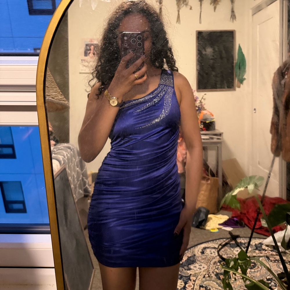 City Triangles Royal Blue One-Shoulder Ruched Dress